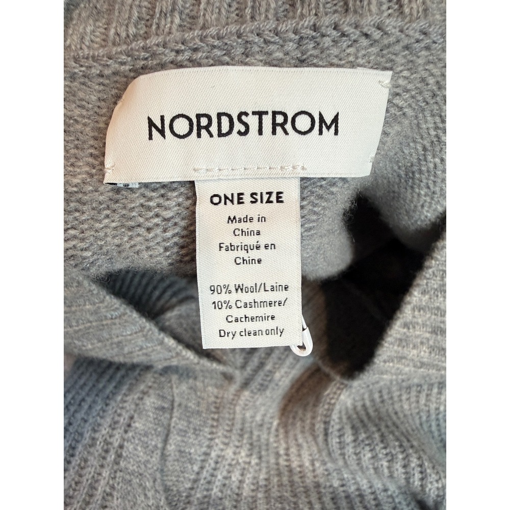 Nordstrom Grey Wool Cashmere Cable Knit V-Neck Poncho Sweater One Size - Picture 6 of 8